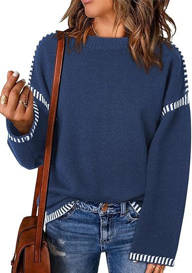 Women's Sweater Thread Patchwork Knitting Pullover Crew Neck - Image 5