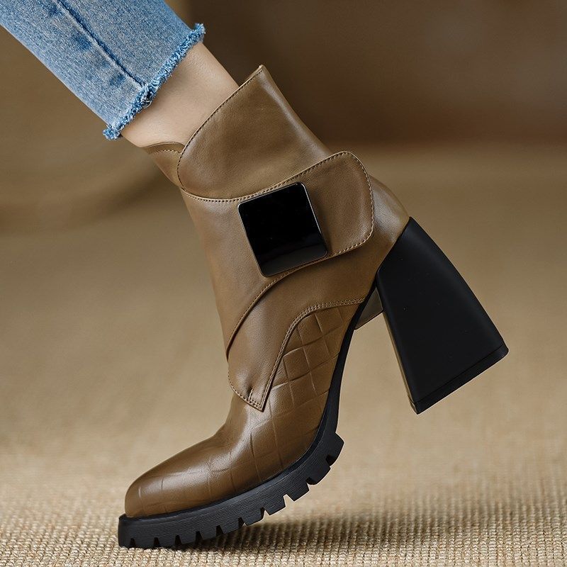Retro Soft Sole Chunky Heel Ankle Boots For Women - Image 5