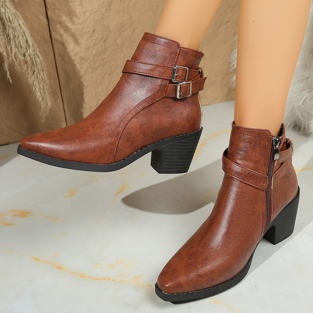 Autumn New Leather Belt Buckle Ankle Boots - Image 6