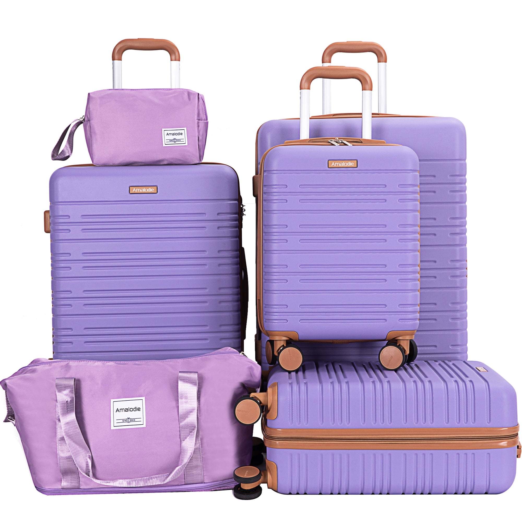 6 Piece Luggage Set, ABS Hard Shell Travel Suitcase With TSA Lock,LIGHT PURPLE - Image 3