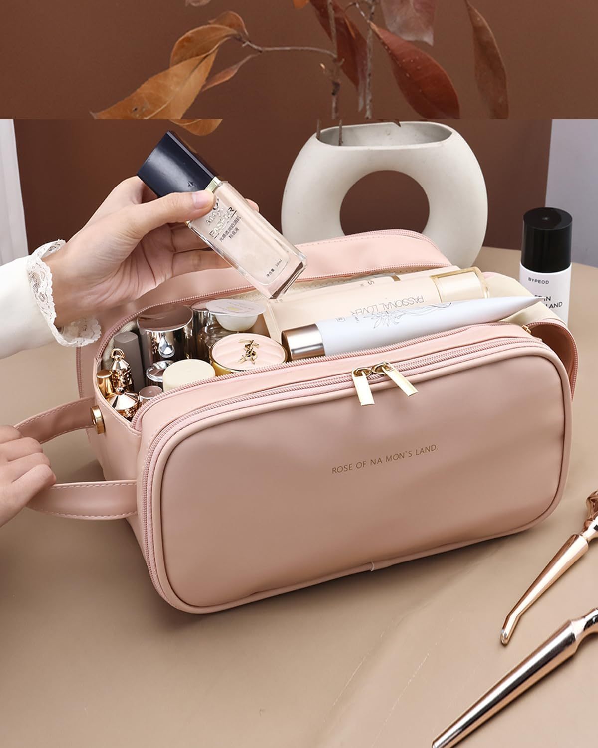 Travel Makeup Bag For Women, Large Capacity Cosmetic Organizer With Wide Opening, Waterproof Portable Toiletry Storage Bag For Easy Access - Image 6