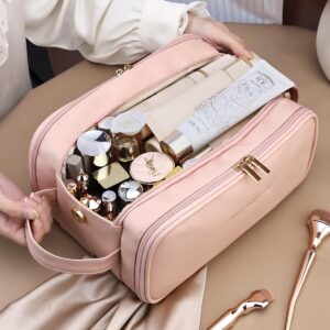 Travel Makeup Bag For Women, Large Capacity Cosmetic Organizer With Wide Opening, Waterproof Portable Toiletry Storage Bag For Easy Access
