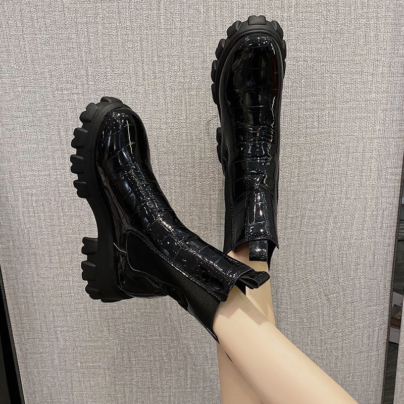 British Style Mid Calf Boots for Women - Autumn Winter Thick Sole Chunky Heel Ankle Boots - Image 2