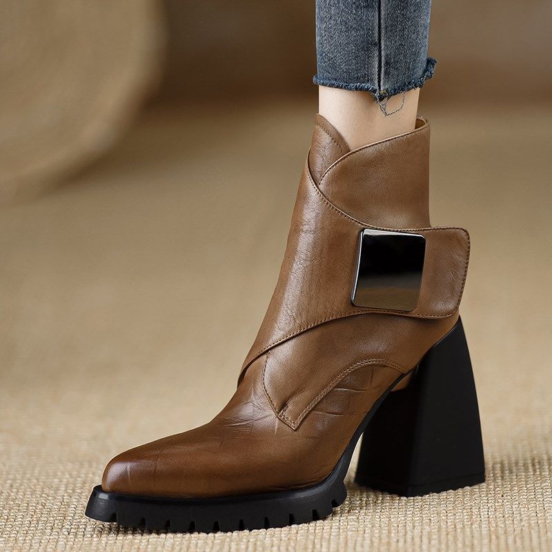 Retro Soft Sole Chunky Heel Ankle Boots For Women - Image 9
