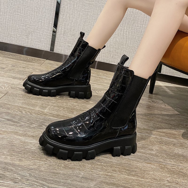 British Style Mid Calf Boots for Women - Autumn Winter Thick Sole Chunky Heel Ankle Boots - Image 4