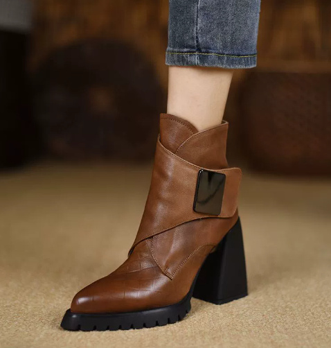 Retro Soft Sole Chunky Heel Ankle Boots For Women - Image 4