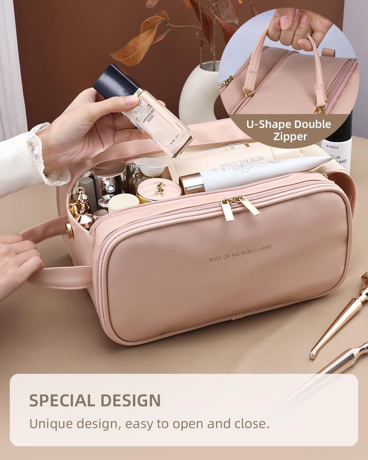 Travel Makeup Bag For Women, Large Capacity Cosmetic Organizer With Wide Opening, Waterproof Portable Toiletry Storage Bag For Easy Access - Image 2
