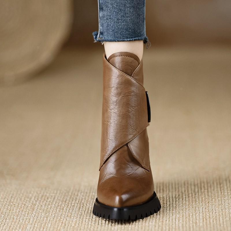 Retro Soft Sole Chunky Heel Ankle Boots For Women - Image 8