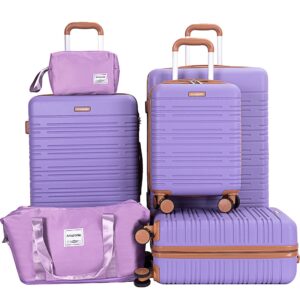 6 Piece Luggage Set, ABS Hard Shell Travel Suitcase With TSA Lock,LIGHT PURPLE