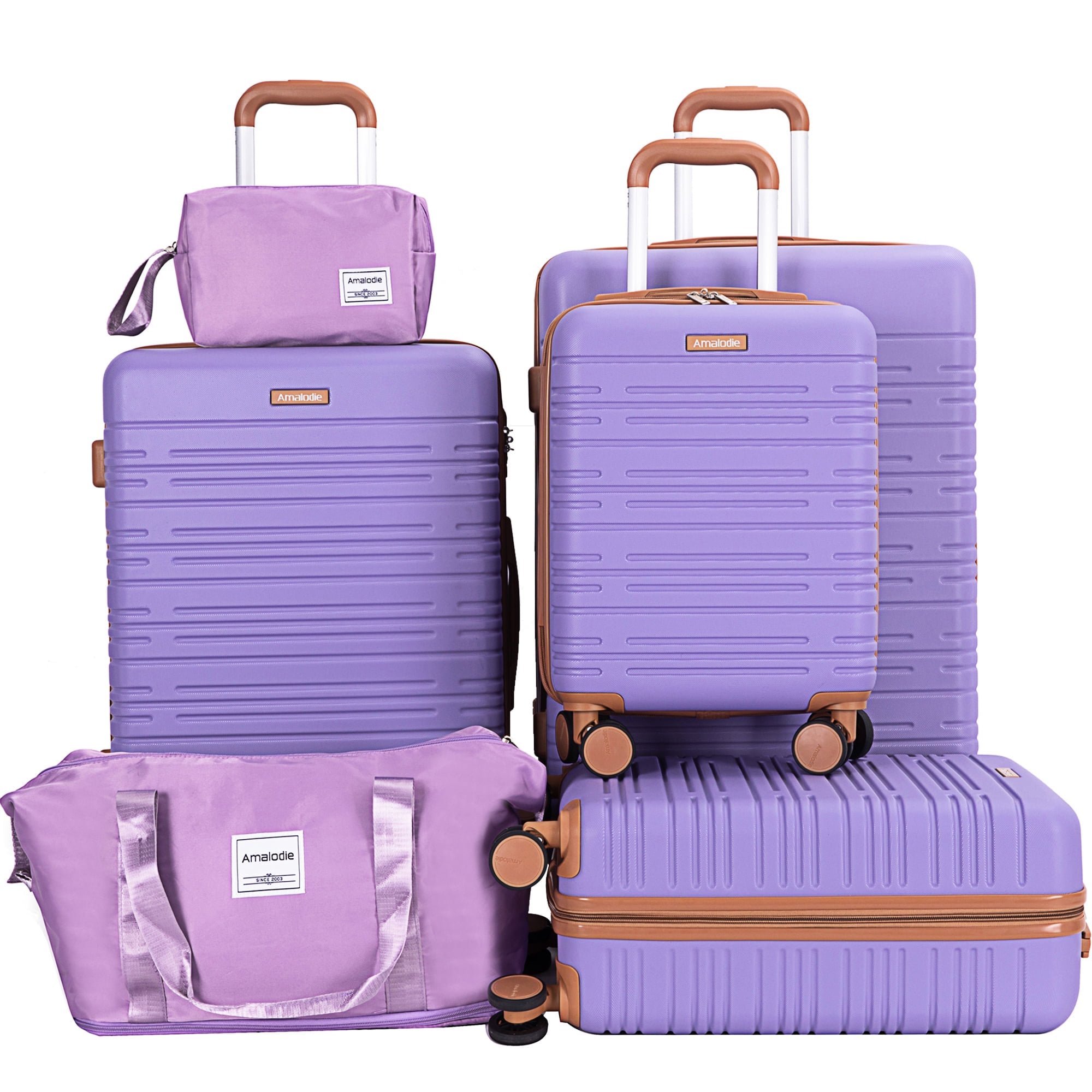 6 Piece Luggage Set, ABS Hard Shell Travel Suitcase With TSA Lock,LIGHT PURPLE